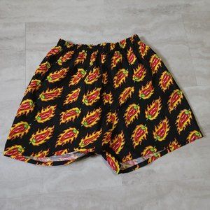 Vintage NWT Flaming Chili Pepper Print Black Boxer Shorts XL